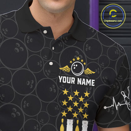 American Flag Black Bowling Shirts For Men Custom Patriotic Bowling Team Jersey Polo & 1/4 Zip TDM6588