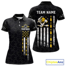 Load image into Gallery viewer, American Flag Black Bowling Shirts For Women Custom Patriotic Bowling Team Jersey Polo &amp; 1/4 Zip TDM6588