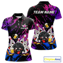 Load image into Gallery viewer, Custom Blue Purple Drunk Bowling Balls And Pins Funny Bowling Shirts For Women, Beer Bowling Jersey TDM6596