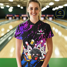 Load image into Gallery viewer, Custom Blue Purple Drunk Bowling Balls And Pins Funny Bowling Shirts For Women, Beer Bowling Jersey TDM6596