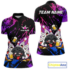 Load image into Gallery viewer, Custom Blue Purple Drunk Bowling Balls And Pins Funny Bowling Shirts For Women, Beer Bowling Jersey TDM6596
