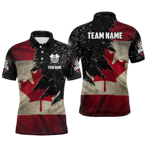 Personalized Retro Canada Flag Darts Men Polo & Quarter-Zip Shirts, Patriotic Dart Jerseys Uniform TDM1884