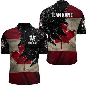 Personalized Retro Canada Flag Darts Men Polo & Quarter-Zip Shirts, Patriotic Dart Jerseys Uniform TDM1884