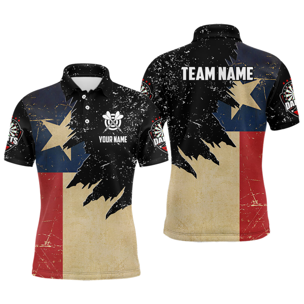Personalized Retro Texas Flag Darts Men Polo & Quarter-Zip Shirts, Patriotic Dart Jerseys Uniform TDM1885
