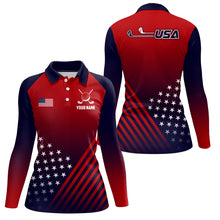 Load image into Gallery viewer, Womens Golf Polo Shirts American Flag Patriotic Custom Red And Navy Golf Shirts Best Women Golf Wears TDM1891