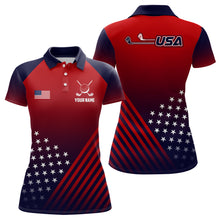 Load image into Gallery viewer, Womens Golf Polo Shirts American Flag Patriotic Custom Red And Navy Golf Shirts Best Women Golf Wears TDM1891