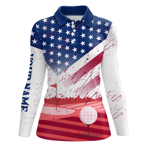 Womens Golf Polo Shirts Custom American Flag Best Patriotic Golf Shirts For Team Golfer, Golf Gifts TDM1893
