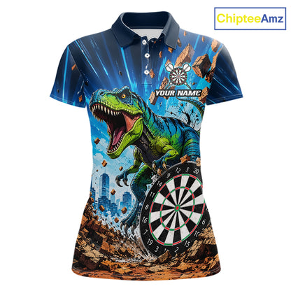 Personalized Dinosaur Funny Darts Polo Shirt Featuring a Playful Dinosaur Design for Dart League Players, Team Competition, Tournament Events, and Unique Darts Gift Ideas