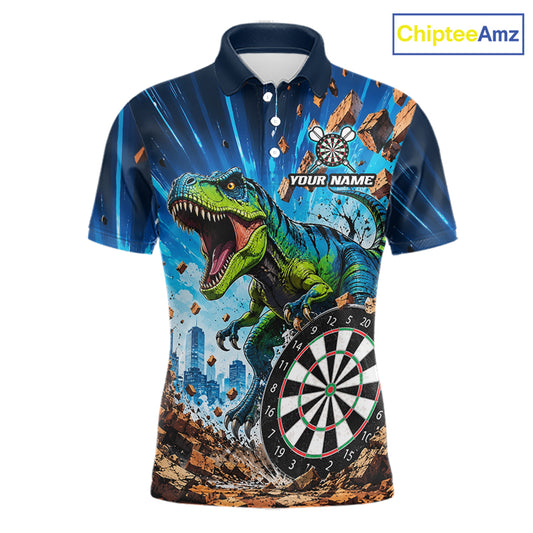 Personalized Dinosaur Funny Darts Polo Shirt Featuring a Playful Dinosaur Design for Dart League Players, Team Competition, Tournament Events, and Unique Darts Gift Ideas