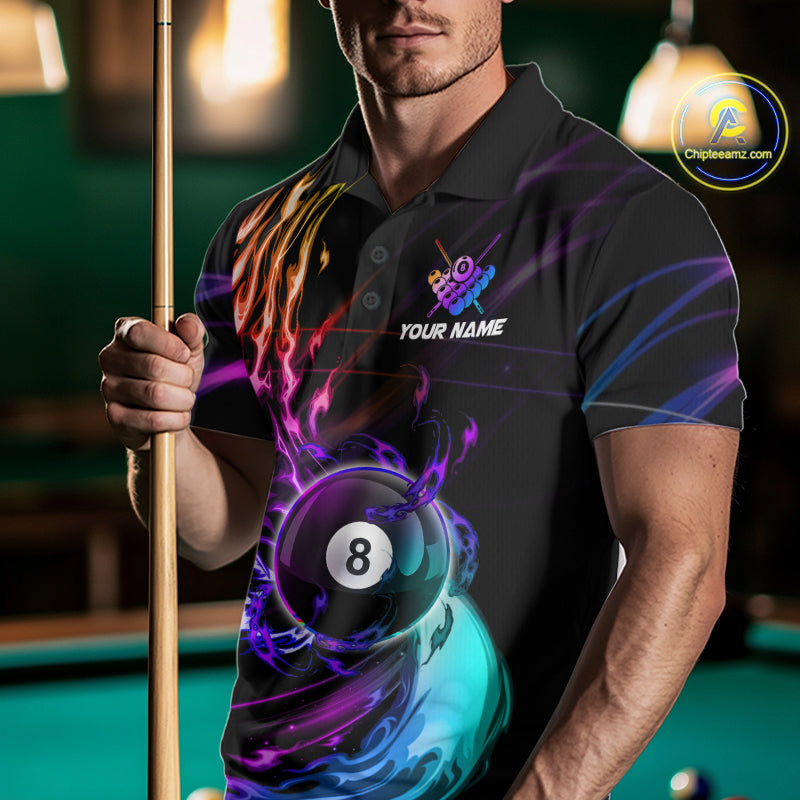 Personalized Purple Blue 8 Ball Billiard Pool Shirts For Men Custom Glowing Billiard Team Jersey TDM7336