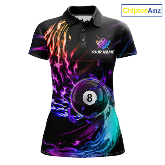 Personalized Purple Blue 8 Ball Billiard Pool Shirts For Women Custom Glowing Billiard Team Jersey TDM7336