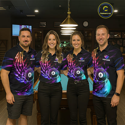 Personalized Purple Blue 8 Ball Billiard Pool Shirts For Men Custom Glowing Billiard Team Jersey TDM7336