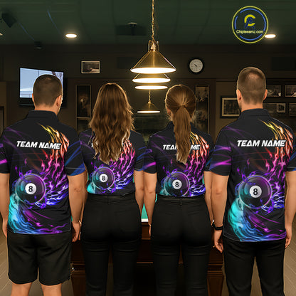 Personalized Purple Blue 8 Ball Billiard Pool Shirts For Men Custom Glowing Billiard Team Jersey TDM7336