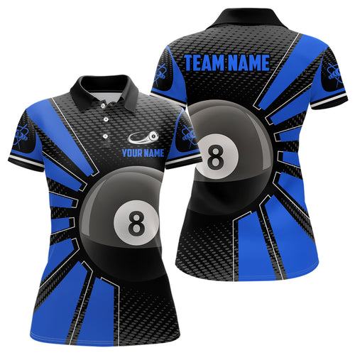 Billiard 8 Ball Blue Version Personalized Name 3D Polo Shirts For Women Custom Team Billiard Shirts TDM0194