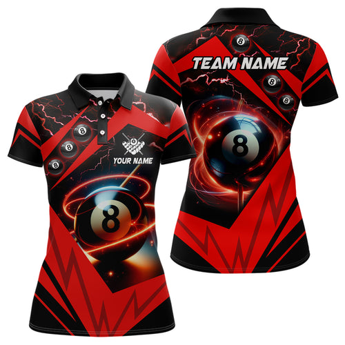 Red 8 Ball Pool Billiard Jerseys For Women Custom Billiard Polo Shirts Team League Billiard Shirts TDM0989