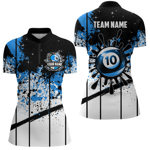 Custom Billiard 10 Ball Grunge Women Quarter-Zip Shirts, 10 Ball Pool Billiard Attire Jersey TDM1137