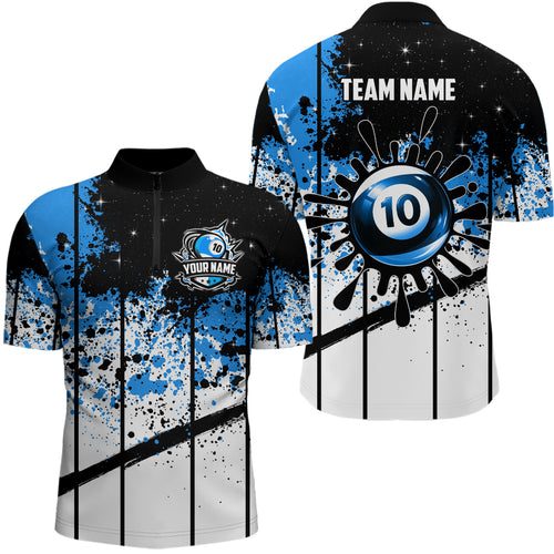 Custom Billiard 10 Ball Grunge Men Quarter-Zip Shirts, 10 Ball Pool Billiard Attire Jersey TDM1137