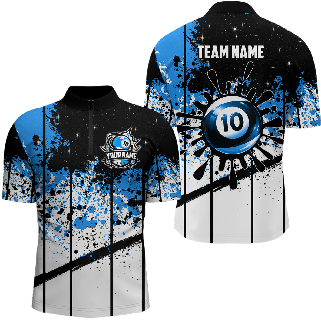 Custom Billiard 10 Ball Grunge Men Quarter-Zip Shirts, 10 Ball Pool Billiard Attire Jersey TDM1137