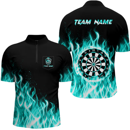 Turquoise Fire Flame Dart Shirt With Pocket For Men Custom Dart Team Jersey TDM3792