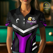 Load image into Gallery viewer, Personalized Billiard 8 Ball &amp; 9 Ball Pool Polo, 1/4 Zip For Women Custom Team Billiard Jersey|Purple TDM4254