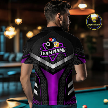 Personalized Billiard 8 Ball & 9 Ball Pool Polo, 1/4 Zip For Men Custom Team Billiard Jersey|Purple TDM4254