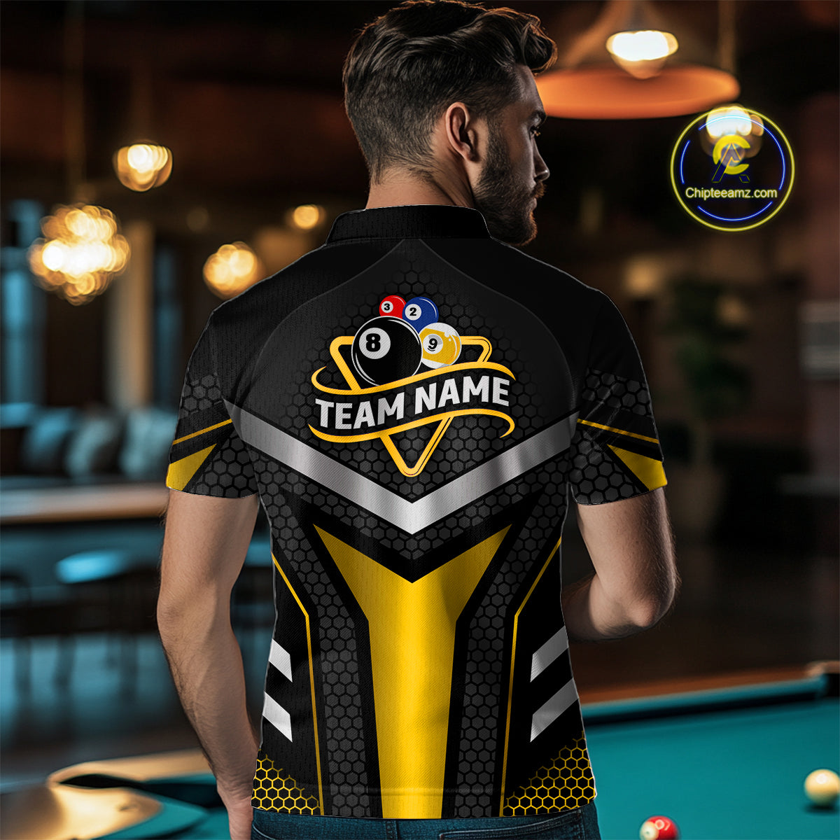 Personalized Billiard 8 Ball & 9 Ball Pool Polo, 1/4 Zip For Men Custom Team Billiard Jersey|Yellow TDM4255