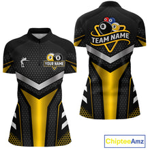 Load image into Gallery viewer, Personalized Billiard 8 Ball &amp; 9 Ball Pool Polo, 1/4 Zip For Women Custom Team Billiard Jersey|Yellow TDM4255