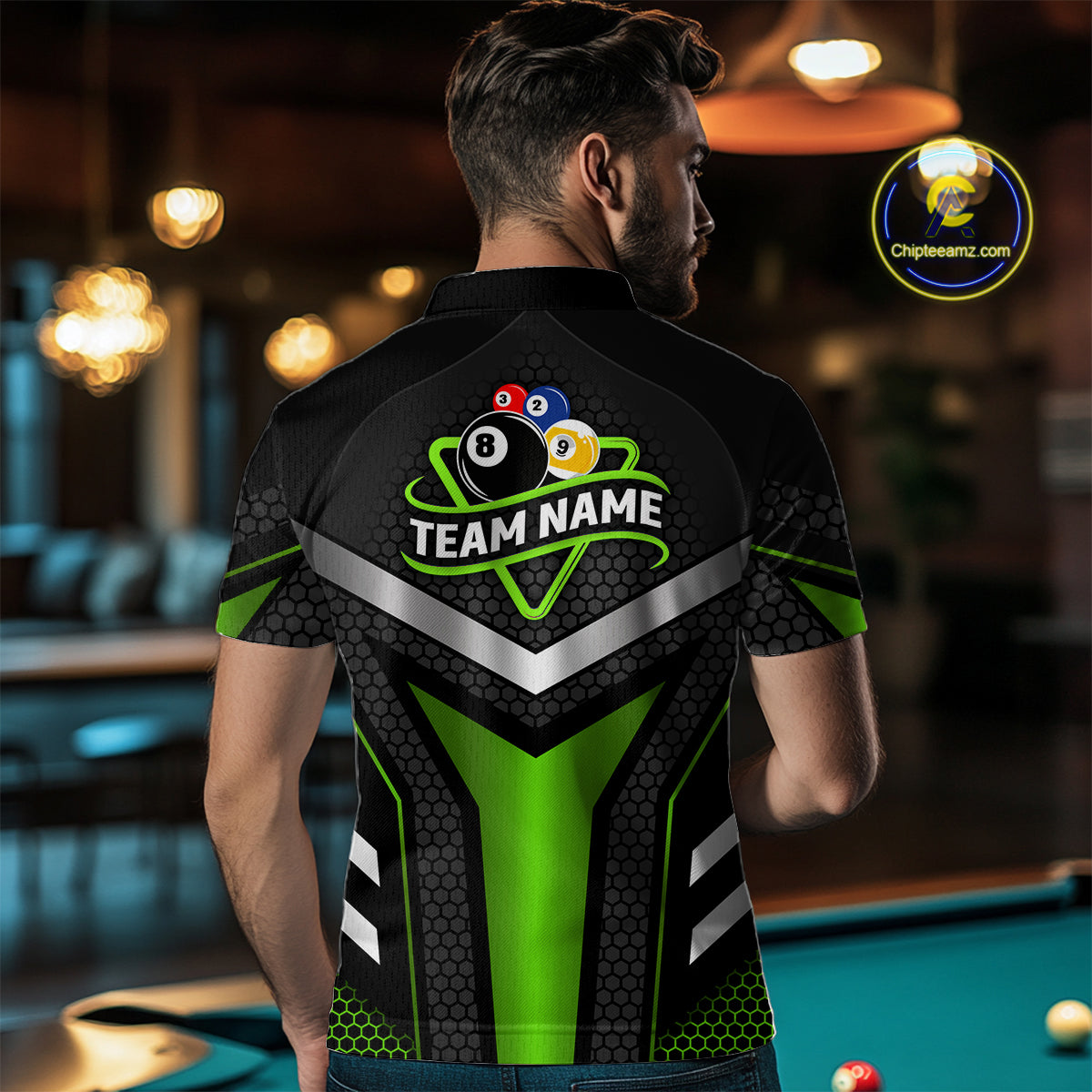 Personalized Billiard 8 Ball & 9 Ball Pool Polo, 1/4 Zip For Men Custom Team Billiard Jersey|Green TDM4256
