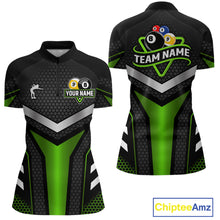 Load image into Gallery viewer, Personalized Billiard 8 Ball &amp; 9 Ball Pool Polo, 1/4 Zip For Women Custom Team Billiard Jersey|Green TDM4256