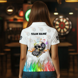 Personalized Funny 3D Darts Skull Colorful Fire Women Darts Shirts Custom Dart Team Jerseys | White TDM2593