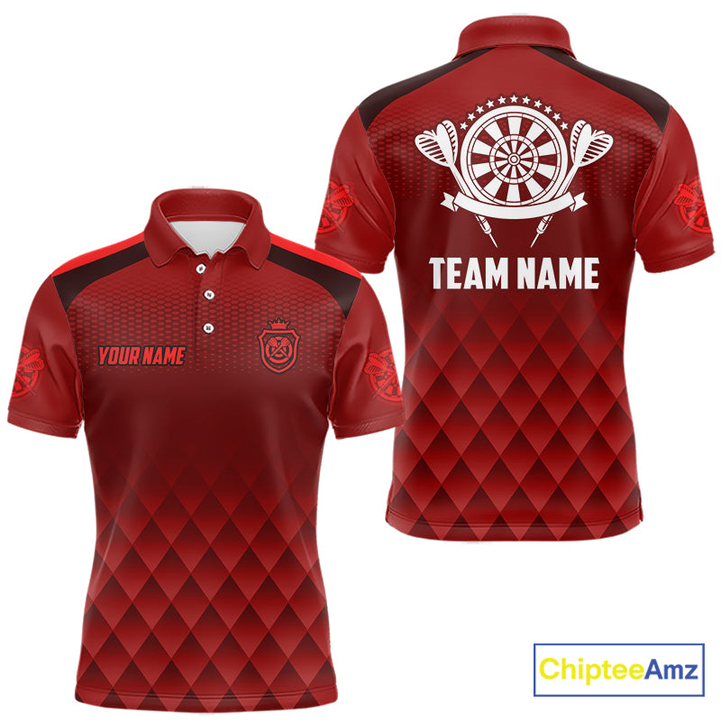 Personalized Red Geometric Darts Shirt For Men Custom Darts Jersey, Darts Tournament Team Shirts TDM7665