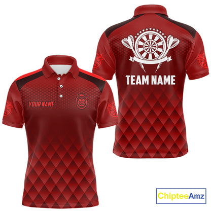 Personalized Red Geometric Darts Shirt For Men Custom Darts Jersey, Darts Tournament Team Shirts TDM7665