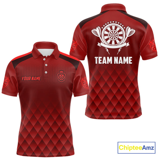 Personalized Red Geometric Darts Shirt For Men Custom Darts Jersey, Darts Tournament Team Shirts TDM7665