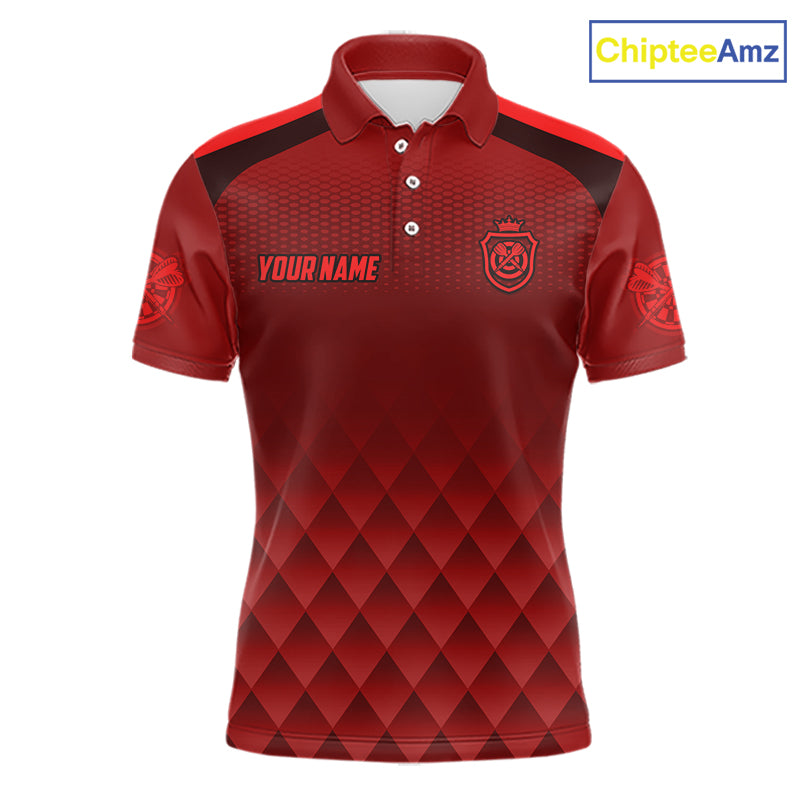 Personalized Red Geometric Darts Shirt For Men Custom Darts Jersey, Darts Tournament Team Shirts TDM7665