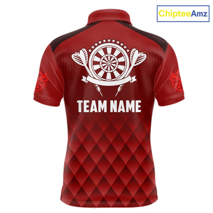 Personalized Red Geometric Darts Shirt For Men Custom Darts Jersey, Darts Tournament Team Shirts TDM7665