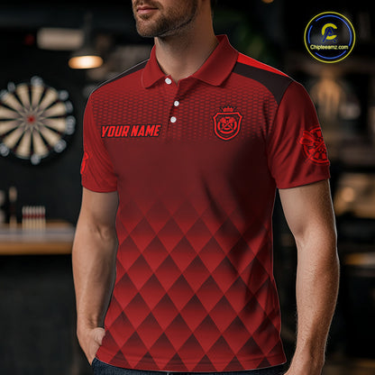 Personalized Red Geometric Darts Shirt For Men Custom Darts Jersey, Darts Tournament Team Shirts TDM7665