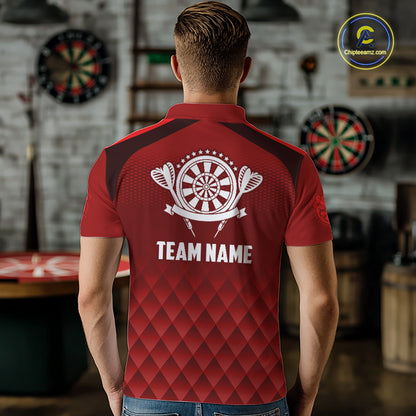 Personalized Red Geometric Darts Shirt For Men Custom Darts Jersey, Darts Tournament Team Shirts TDM7665