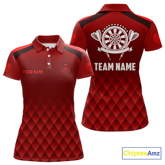 Personalized Red Geometric Darts Shirt For Women Custom Darts Jersey, Darts Tournament Team Shirts TDM7665