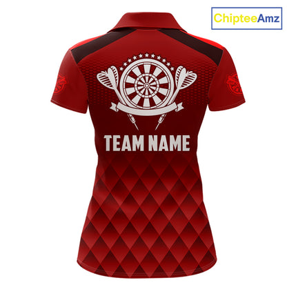 Personalized Red Geometric Darts Shirt For Women Custom Darts Jersey, Darts Tournament Team Shirts TDM7665