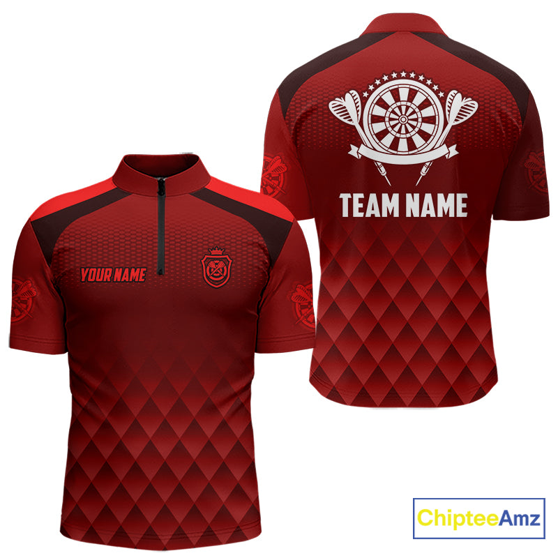 Personalized Red Geometric Darts Shirt For Men Custom Darts Jersey, Darts Tournament Team Shirts TDM7665