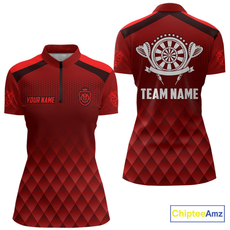 Personalized Red Geometric Darts Shirt For Women Custom Darts Jersey, Darts Tournament Team Shirts TDM7665