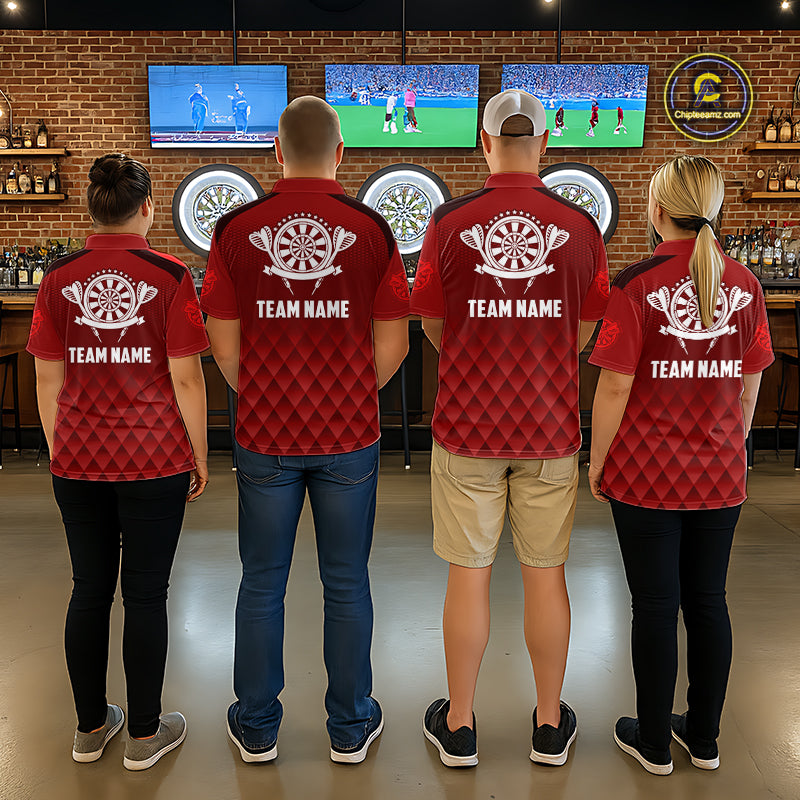 Personalized Red Geometric Darts Shirt For Men Custom Darts Jersey, Darts Tournament Team Shirts TDM7665
