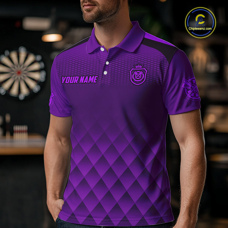 Personalized Purple Geometric Darts Shirt For Men Custom Darts Jersey, Darts Tournament Team Shirt TDM7666
