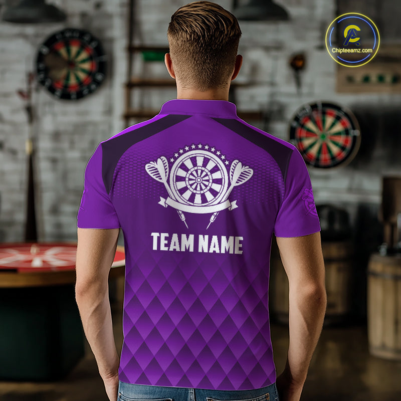 Personalized Purple Geometric Darts Shirt For Men Custom Darts Jersey, Darts Tournament Team Shirt TDM7666