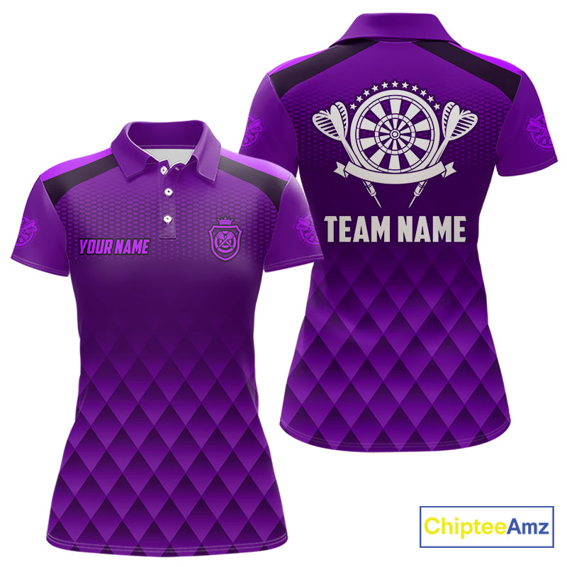 Personalized Purple Geometric Darts Shirt For Women Custom Darts Jersey, Darts Tournament Team Shirt TDM7666