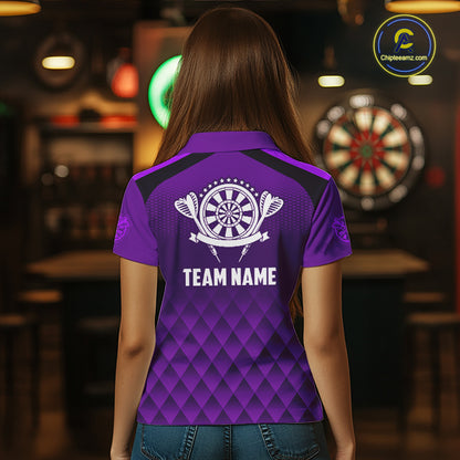 Personalized Purple Geometric Darts Shirt For Women Custom Darts Jersey, Darts Tournament Team Shirt TDM7666