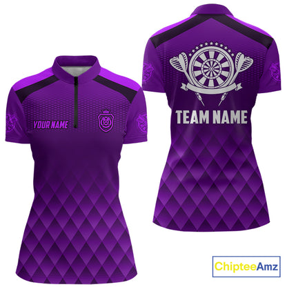 Personalized Purple Geometric Darts Shirt For Women Custom Darts Jersey, Darts Tournament Team Shirt TDM7666