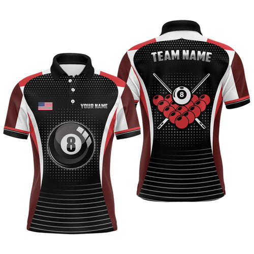 Custom Black Red Billiard Jerseys Shirts For Men Personalized Name 8 Ball Pool Polo Shirts  TDM0423
