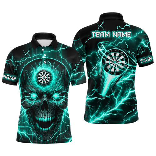 Turquoise Darts Skull Men Polo, Quarter-Zip Shirt Custom Lightning Thunder Team League Dart Jerseys TDM2838