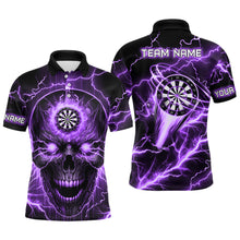 Load image into Gallery viewer, Purple Darts Skull Men Polo, Quarter-Zip Shirt Custom Lightning Thunder Team League Dart Jerseys TDM2839